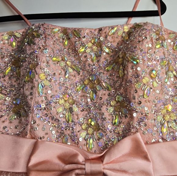 Dave & Johnny Girls Size 7/8 Peach Special Event Beaded Tulle Dress - Picture 5 of 9